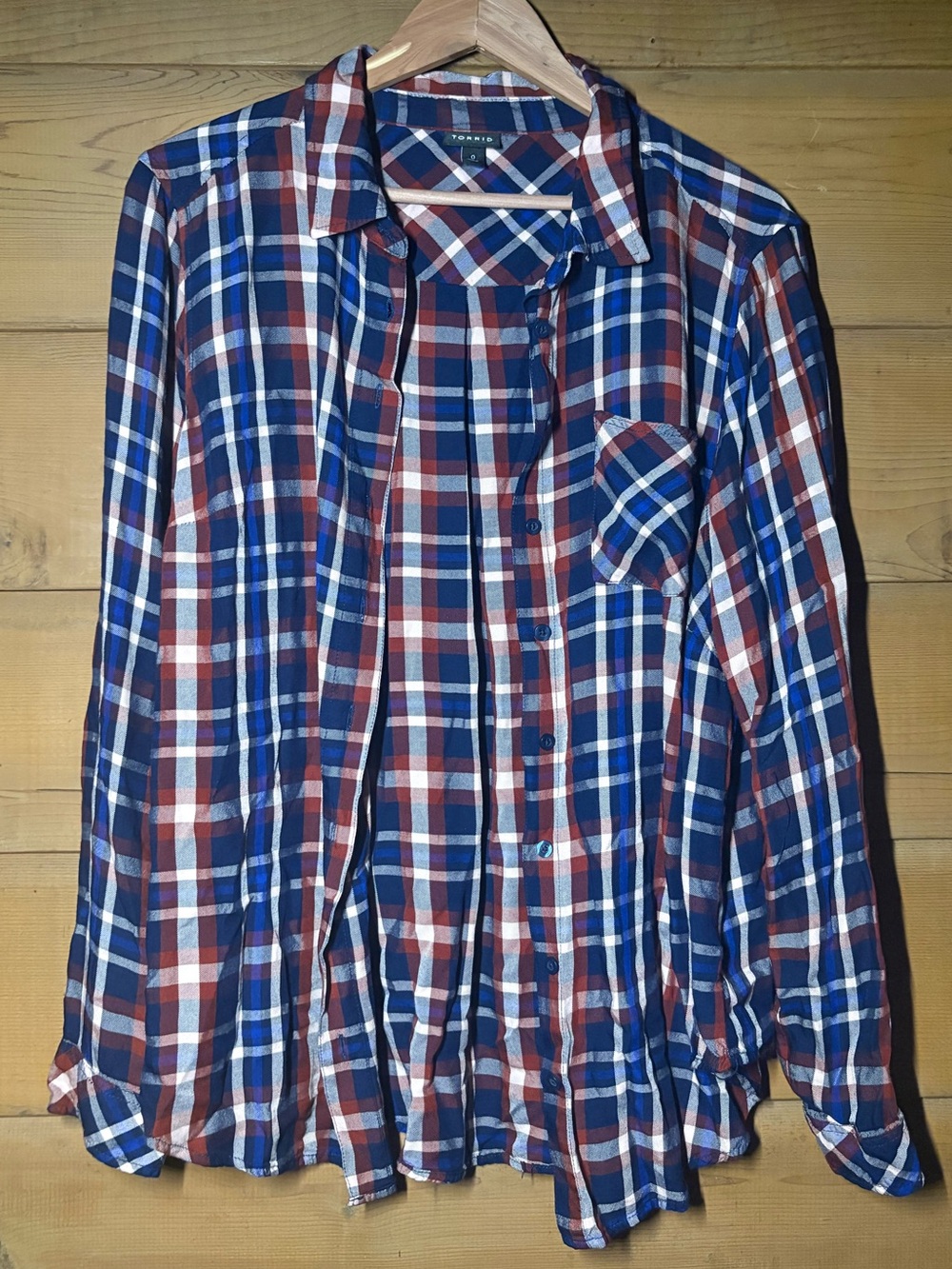 torrid Plaid Button Down- Size 0X- Blue Red White Autumn Plus Size Button Up